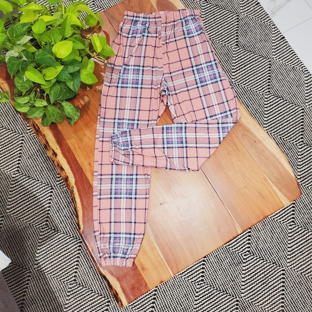 Super Soft High Waisted Peach Pink Plaid Pj Bottoms